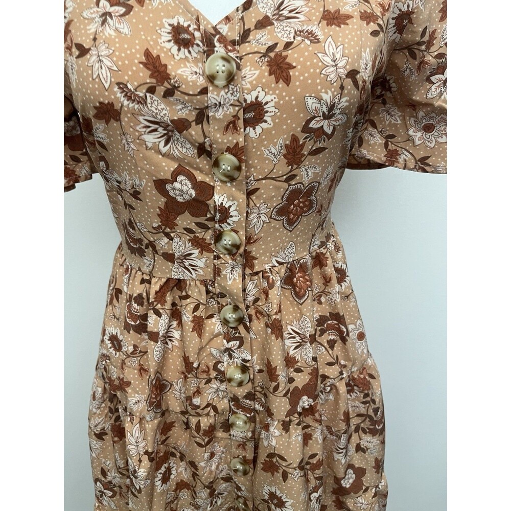 Mine Women’s A Line Dress Layered Button Down Small Floral V Neck Short Sleeve - Picture 8 of 12